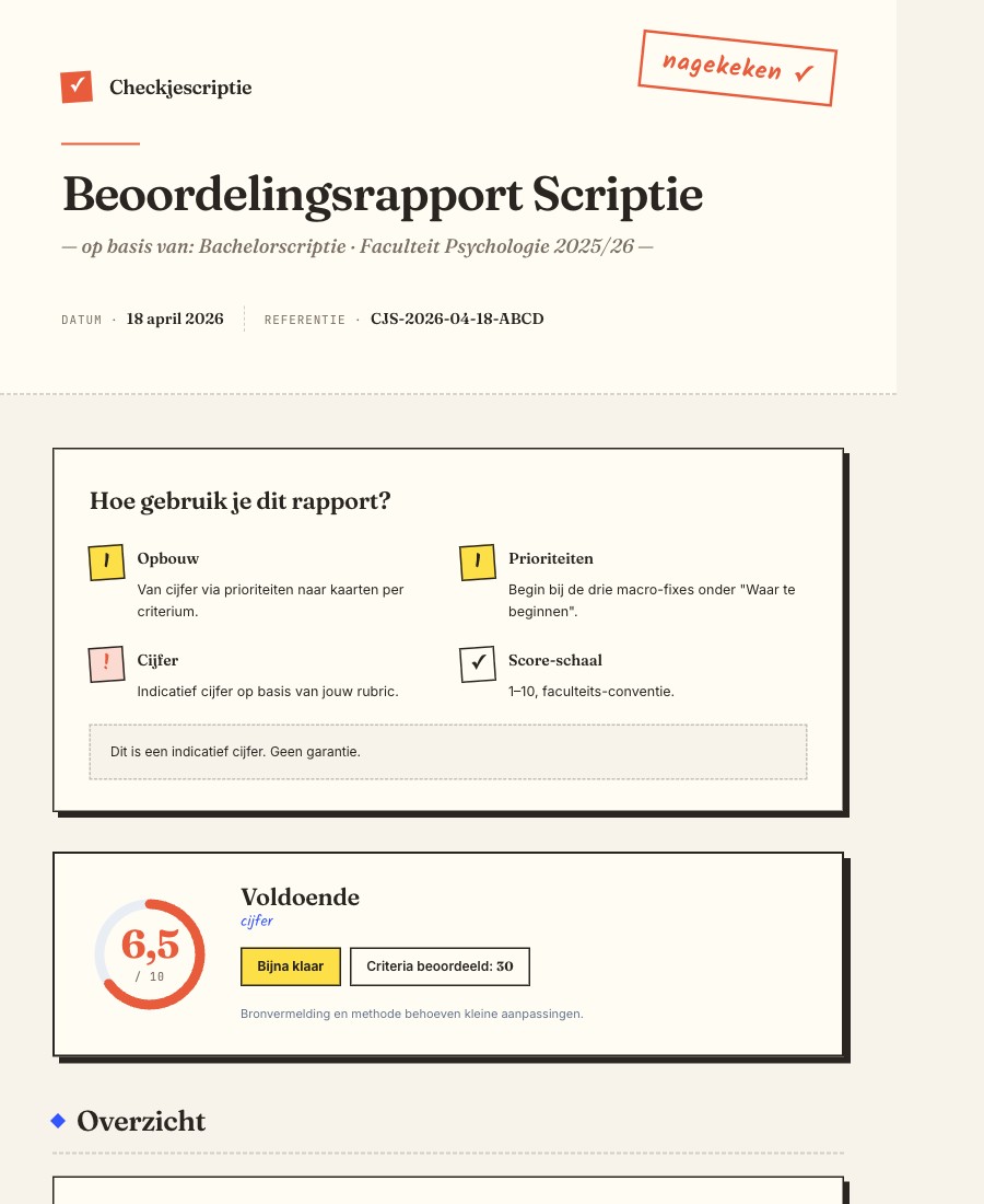 Voorbeeld PDF rapport, cover met cijfer 6,5
